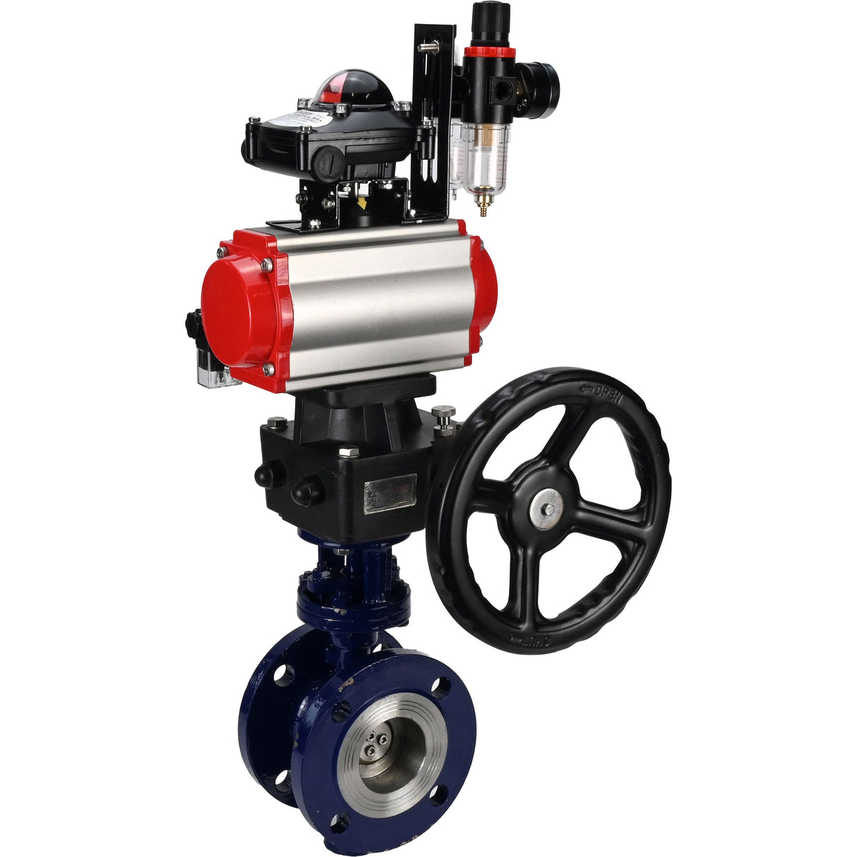 Water Butterfly Valve Elephant WBV3EX-3432M-1W-F-ISO, body material - Carbon steel, disk material - Stainless steel AISI 316, seal - Metal, pneumatic actuator PA-DA double action, 4M310-08 24V, LSU APL-210N, handwheel MON, ATU AFC2000