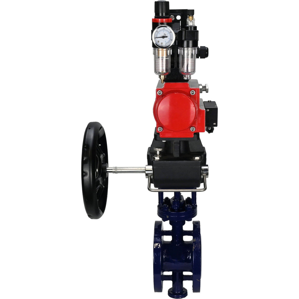 Water Butterfly Valve Elephant WBV3EX-3432M-1W-F-ISO, body material - Carbon steel, disk material - Stainless steel AISI 316, seal - Metal, pneumatic actuator PA-DA double action, 4M310-08 24V, LSU APL-210N, handwheel MON, ATU AFC2000
