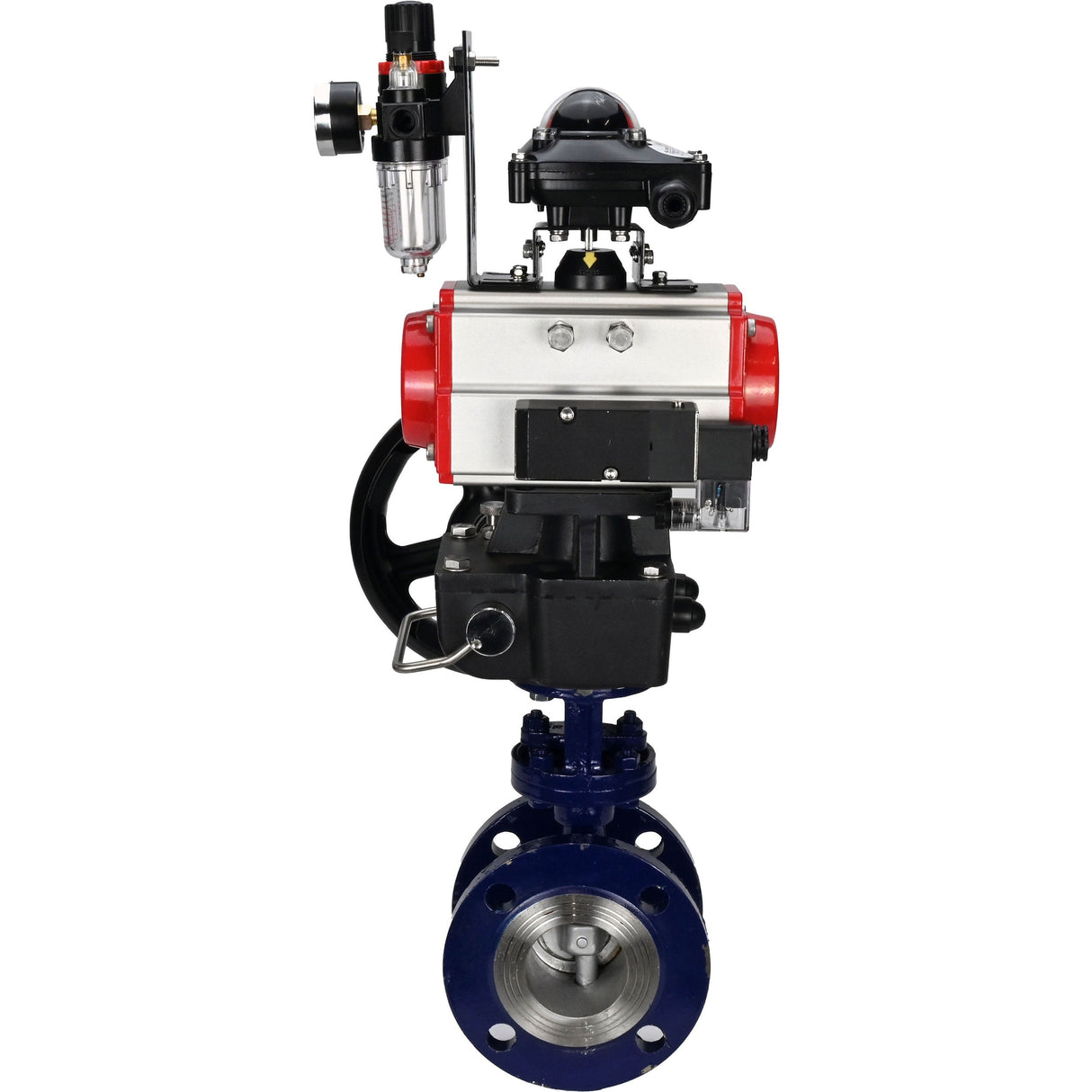 Water Butterfly Valve Elephant WBV3EX-3432M-1W-F-ISO, body material - Carbon steel, disk material - Stainless steel AISI 316, seal - Metal, pneumatic actuator PA-DA double action, 4M310-08 220V, LSU APL-210N, handwheel MON, ATU AFC2000