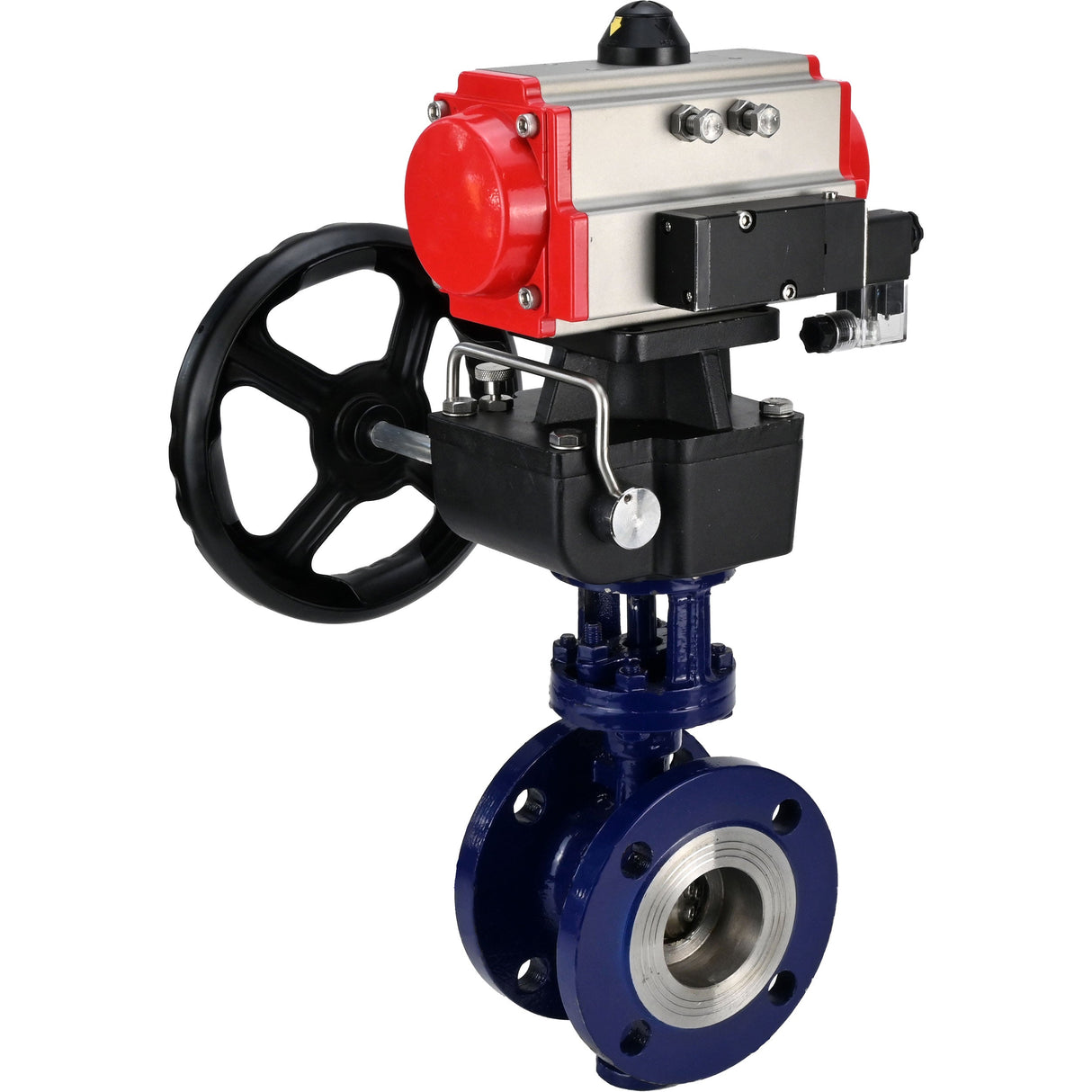 Water Butterfly Valve Elephant WBV3EX-3432M-1W-F-ISO, body material - Carbon steel, disk material - Stainless steel AISI 316, seal - Metal, pneumatic actuator PA-DA double action, 4M310-08 220V handwheel MON