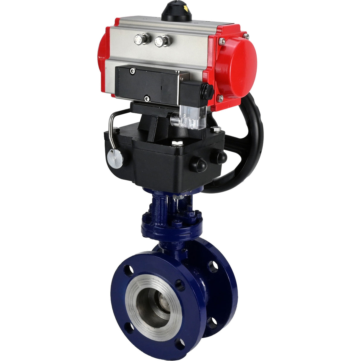 Water Butterfly Valve Elephant WBV3EX-3432M-1W-F-ISO, body material - Carbon steel, disk material - Stainless steel AISI 316, seal - Metal, pneumatic actuator PA-DA double action, 4M310-08 24V handwheel MON