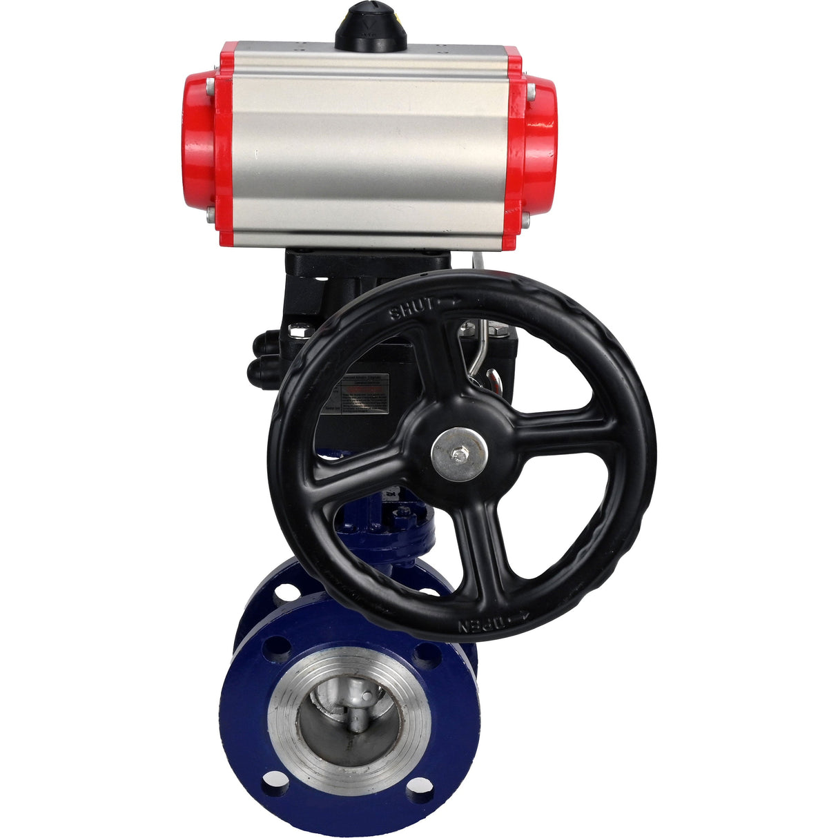 Water Butterfly Valve Elephant WBV3EX-3432M-1W-F-ISO, body material - Carbon steel, disk material - Stainless steel AISI 316, seal - Metal, pneumatic actuator PA-DA double action, 4M310-08 24V handwheel MON
