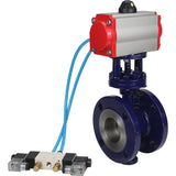 Water Butterfly Valve Elephant WBV3EX-3432M-1W-F-ISO, body material - Carbon steel, disk material - Stainless steel AISI 316, seal - Metal, pneumatic actuator PA-SA with return springs, 4V320-08 220V