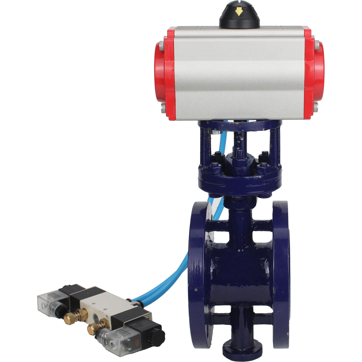 Water Butterfly Valve Elephant WBV3EX-3432M-1W-F-ISO, body material - Carbon steel, disk material - Stainless steel AISI 316, seal - Metal, pneumatic actuator PA-SA with return springs, 4V320-08 220V