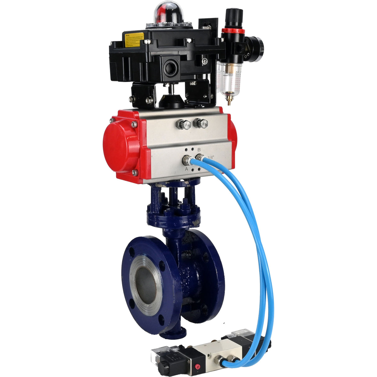 Water Butterfly Valve Elephant WBV3EX-3432M-1W-F-ISO, body material - Carbon steel, disk material - Stainless steel AISI 316, seal - Metal, pneumatic actuator PA-SA with return springs, 4V320-10 220V, LSU APL-410N EX ATU AFC2000