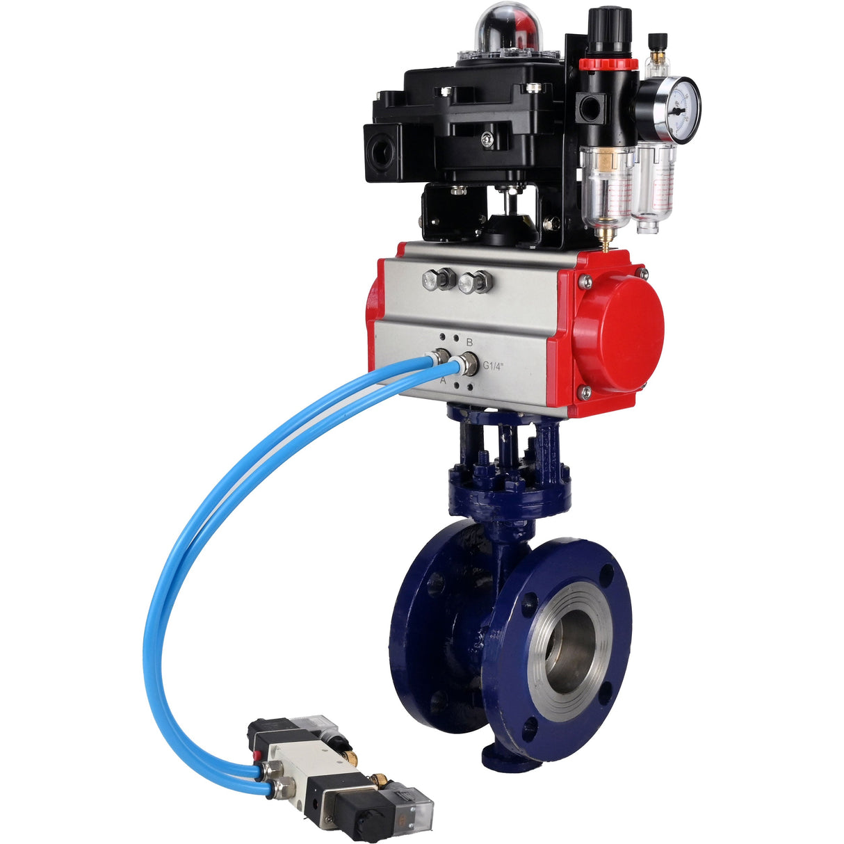 Water Butterfly Valve Elephant WBV3EX-3432M-1W-F-ISO, body material - Carbon steel, disk material - Stainless steel AISI 316, seal - Metal, pneumatic actuator PA-SA with return springs, 4V320-10 220V, LSU APL-410N EX ATU AFC2000