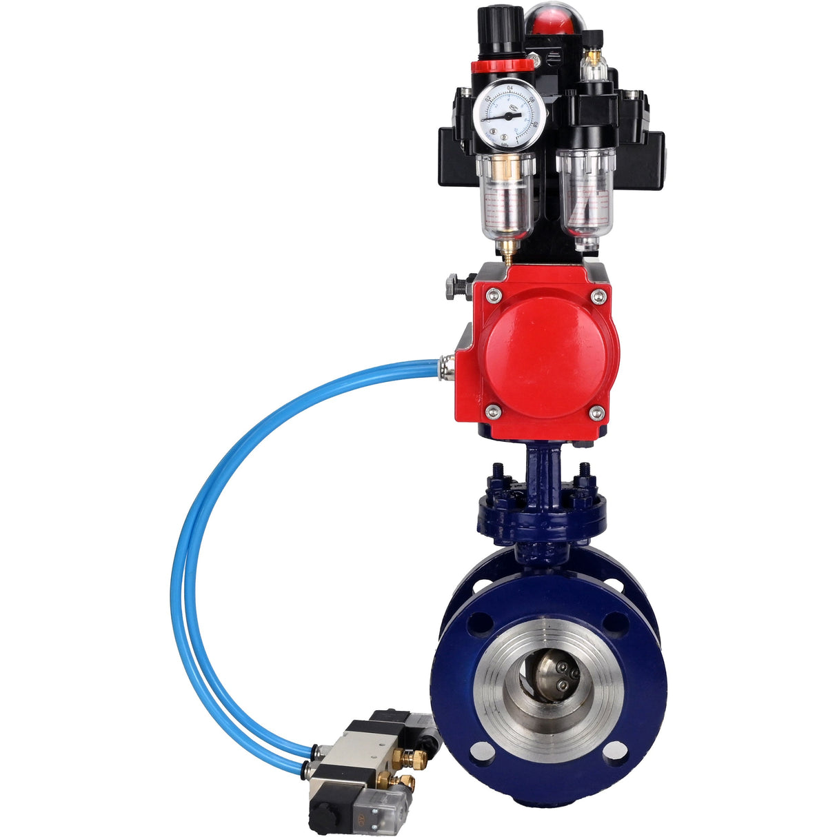Water Butterfly Valve Elephant WBV3EX-3432M-1W-F-ISO, body material - Carbon steel, disk material - Stainless steel AISI 316, seal - Metal, pneumatic actuator PA-SA with return springs, 4V320-10 220V, LSU APL-410N EX ATU AFC2000