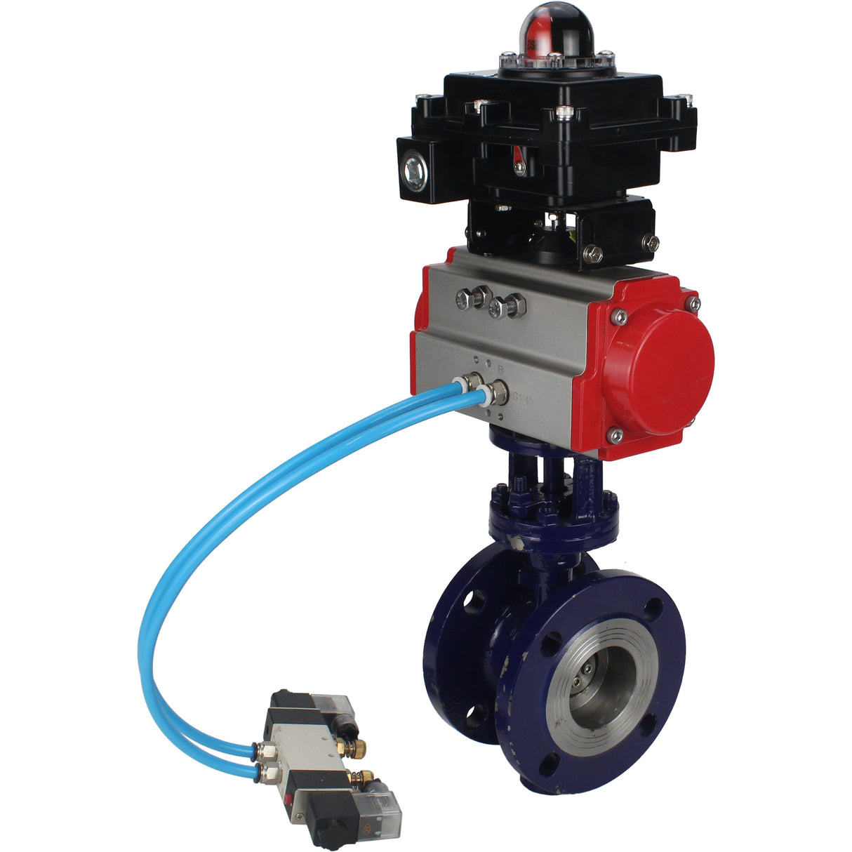 Water Butterfly Valve Elephant WBV3EX-3431M-1W-F-ISO, body material - Carbon steel, disk material - Stainless steel AISI 304, seal - Metal, pneumatic actuator PA-SA with return springs, 4V320-08 220V, LSU APL-410N EX