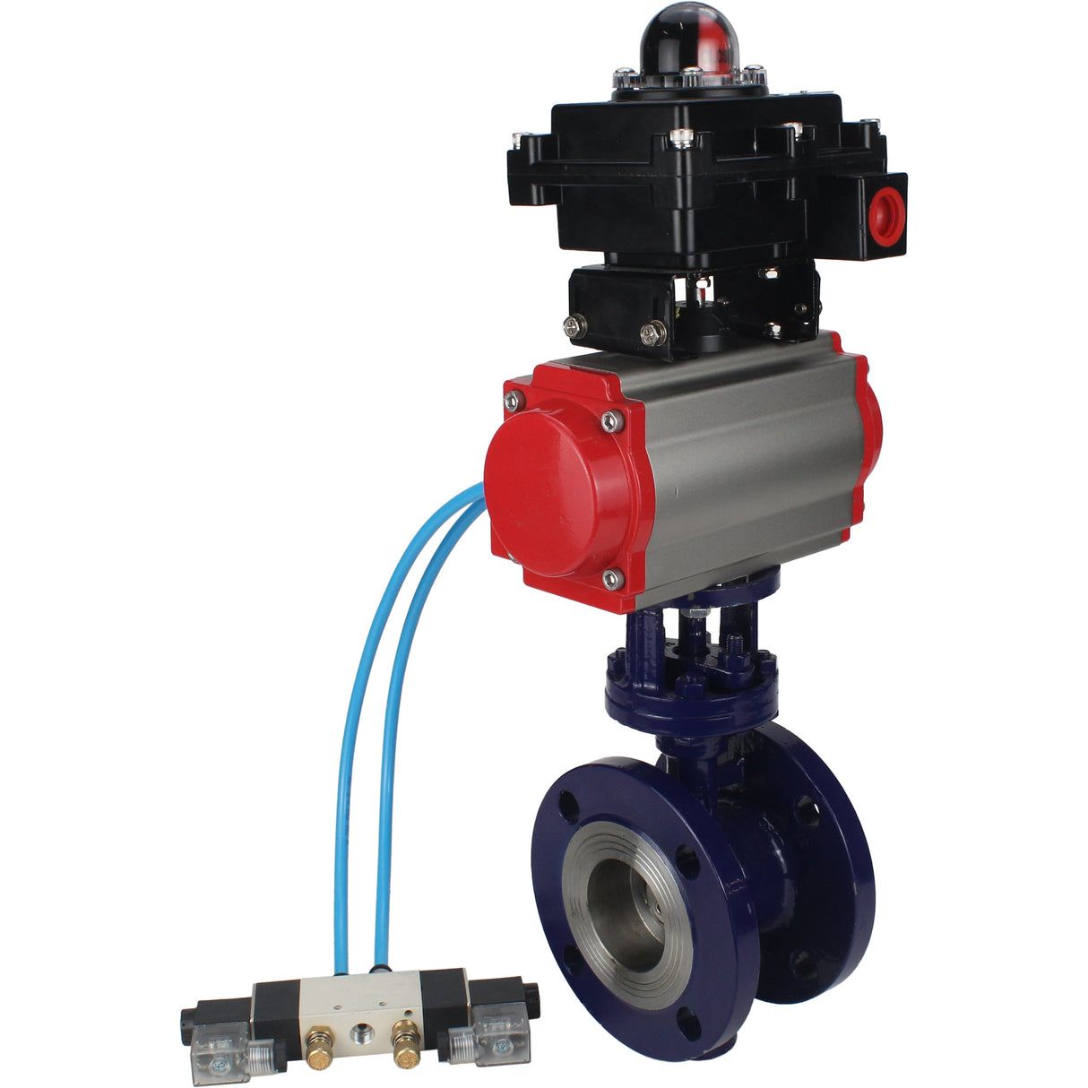 Water Butterfly Valve Elephant WBV3EX-3431M-1W-F-ISO, body material - Carbon steel, disk material - Stainless steel AISI 304, seal - Metal, pneumatic actuator PA-SA with return springs, 4V320-08 220V, LSU APL-410N EX