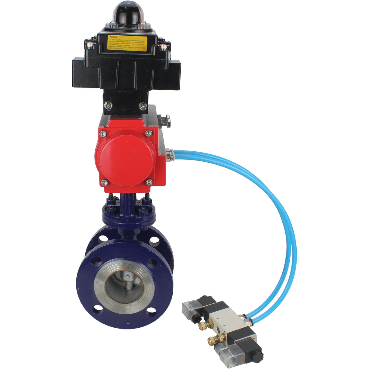 Water Butterfly Valve Elephant WBV3EX-3431M-1W-F-ISO, body material - Carbon steel, disk material - Stainless steel AISI 304, seal - Metal, pneumatic actuator PA-SA with return springs, 4V320-08 220V, LSU APL-410N EX