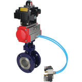 Water Butterfly Valve Elephant WBV3EX-3431M-1W-F-ISO, body material - Carbon steel, disk material - Stainless steel AISI 304, seal - Metal, pneumatic actuator PA-SA with return springs, 4V320-08 220V, LSU APL-410N EX