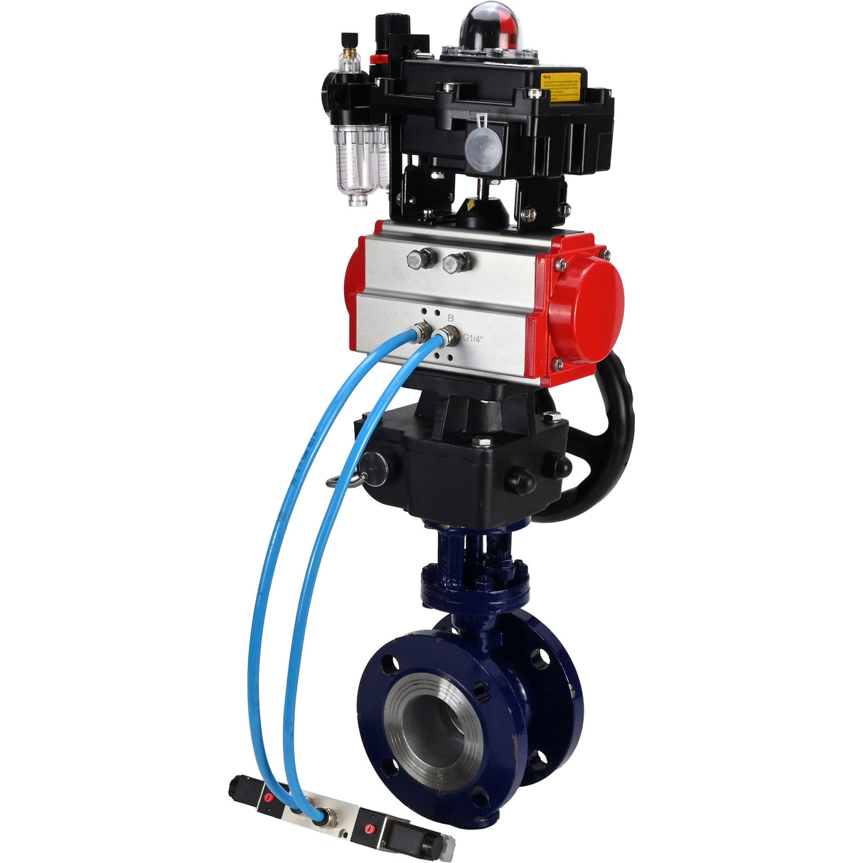 Water Butterfly Valve Elephant WBV3EX-3432M-1W-F-ISO, body material - Carbon steel, disk material - Stainless steel AISI 316, seal - Metal, pneumatic actuator PA-DA double action, 4V320-10 220V, LSU APL-410N EX, handwheel MON, ATU AFC2000