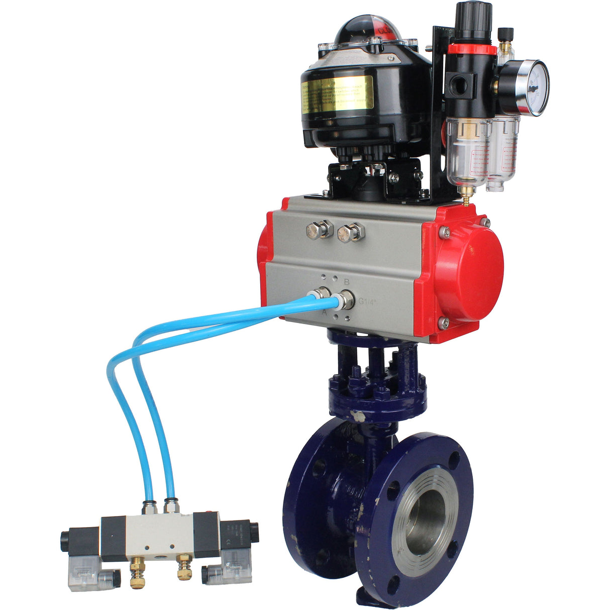 Water Butterfly Valve Elephant WBV3EX-3432M-1W-F-ISO, body material - Carbon steel, disk material - Stainless steel AISI 316, seal - Metal, pneumatic actuator PA-SA with return springs, 4V320-10 220V, LSU APL-510N EX, ATU AFC2000