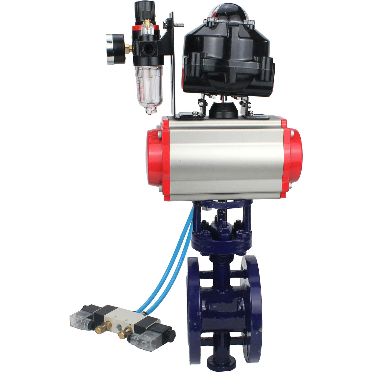 Water Butterfly Valve Elephant WBV3EX-3432M-1W-F-ISO, body material - Carbon steel, disk material - Stainless steel AISI 316, seal - Metal, pneumatic actuator PA-SA with return springs, 4V320-10 220V, LSU APL-510N EX, ATU AFC2000