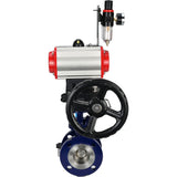 Water Butterfly Valve Elephant WBV3EX-3432M-1W-F-ISO, body material - Carbon steel, disk material - Stainless steel AISI 316, seal - Metal, pneumatic actuator PA-DA double action, 4V320-08 220V handwheel MON, ATU AFC2000