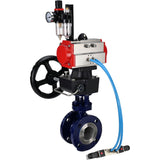Water Butterfly Valve Elephant WBV3EX-3432M-1W-F-ISO, body material - Carbon steel, disk material - Stainless steel AISI 316, seal - Metal, pneumatic actuator PA-DA double action, 4V320-10 220V handwheel MON, ATU AFC2000