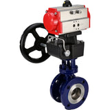 Water Butterfly Valve Elephant WBV3EX-3432M-1W-F-ISO, body material - Carbon steel, disk material - Stainless steel AISI 316, seal - Metal, pneumatic actuator PA-DA double action handwheel MON