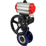 Water Butterfly Valve Elephant WBV3EX-3432M-1W-F-ISO, body material - Carbon steel, disk material - Stainless steel AISI 316, seal - Metal, pneumatic actuator PA-DA double action handwheel MON