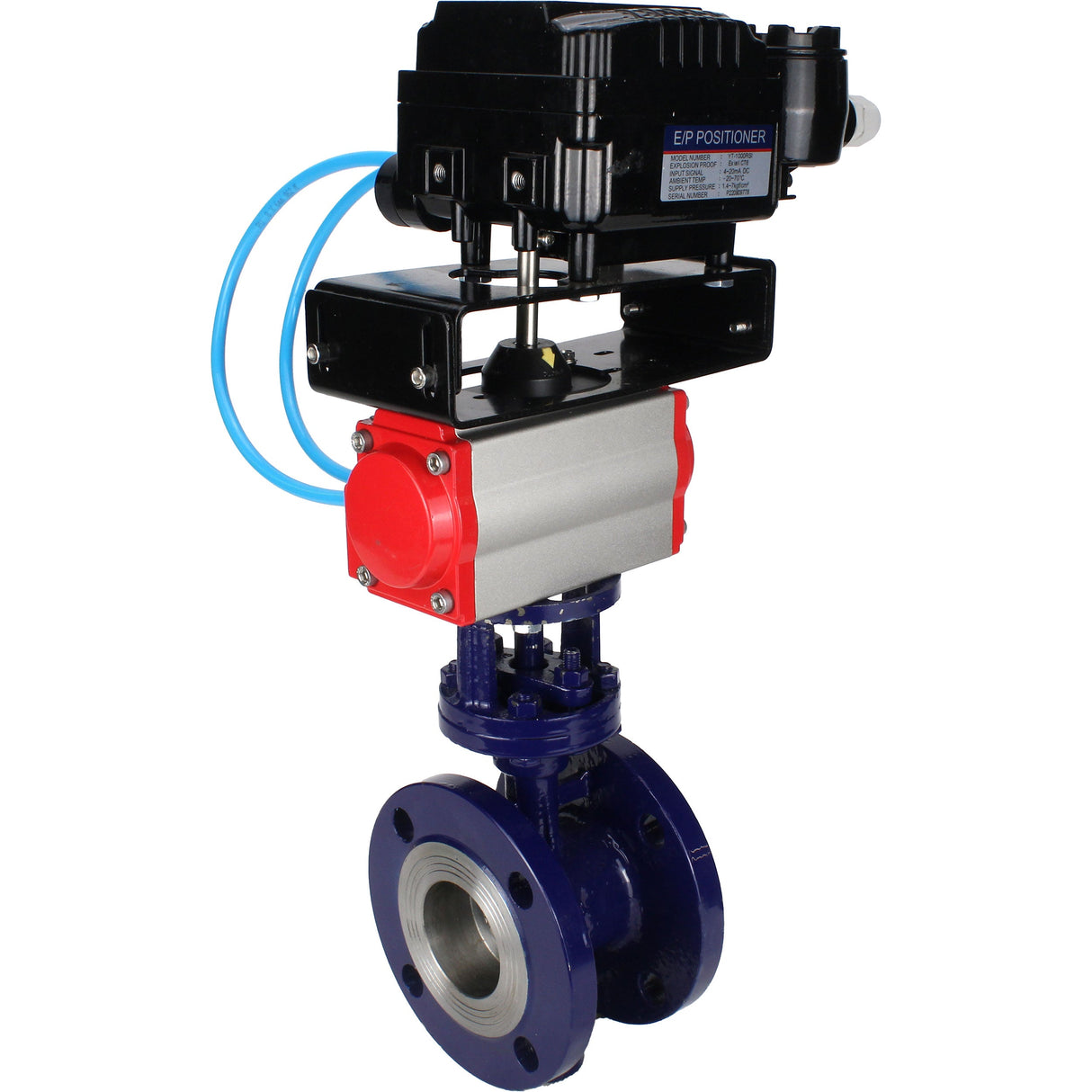 Water Butterfly Valve Elephant WBV3EX-3432M-1W-F-ISO, body material - Carbon steel, disk material - Stainless steel AISI 316, seal - Metal, pneumatic actuator PA-SA with return springs, positioner YT-1000RSN with feedback
