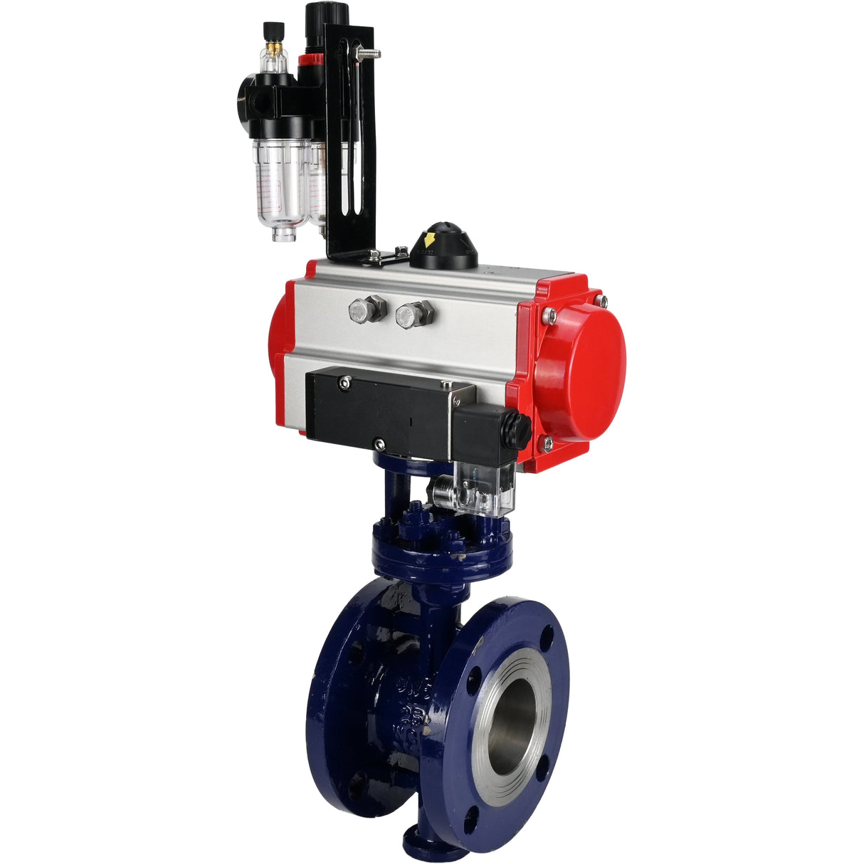 Water Butterfly Valve Elephant WBV3EX-3432M-1W-F-ISO, body material - Carbon steel, disk material - Stainless steel AISI 316, seal - Metal, pneumatic actuator PA-SA with return springs, 4M310-08 24V ATU AFC2000