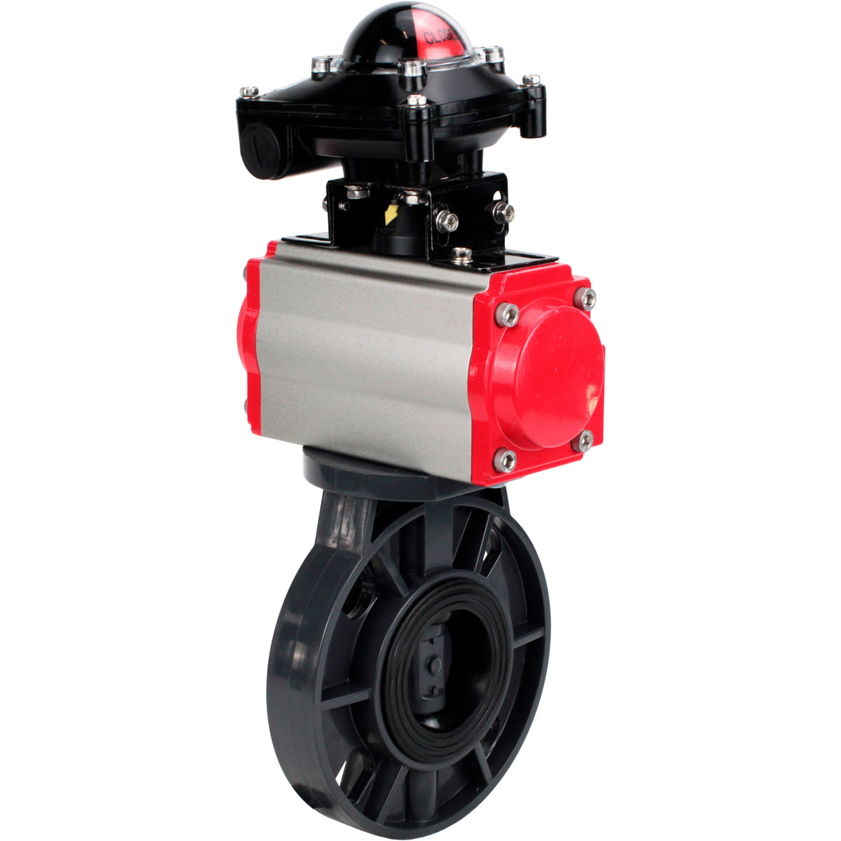 Butterfly valves Elephant WBV4242E-2W-Fb-ISO, body material - UPVC, disc material - UPVC, seal - EPDM, with pneumatic actuator double action PA-DA, pneumatic distributor 4M310-08 24V and LSU APL-210N