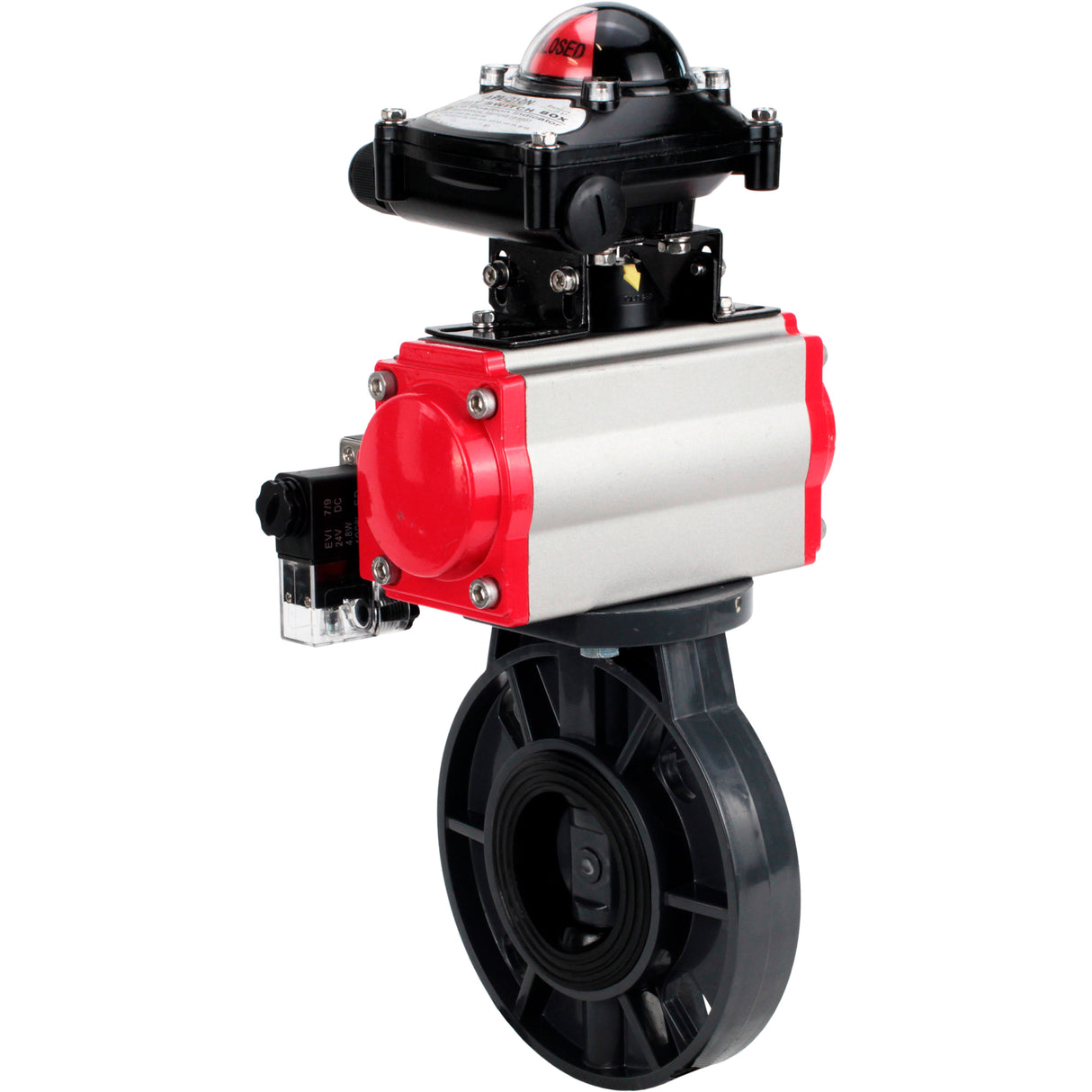 Butterfly valves Elephant WBV4242E-2W-Fb-ISO, body material - UPVC, disc material - UPVC, seal - EPDM, with pneumatic actuator double action PA-DA, pneumatic distributor 4M310-08 24V and LSU APL-210N