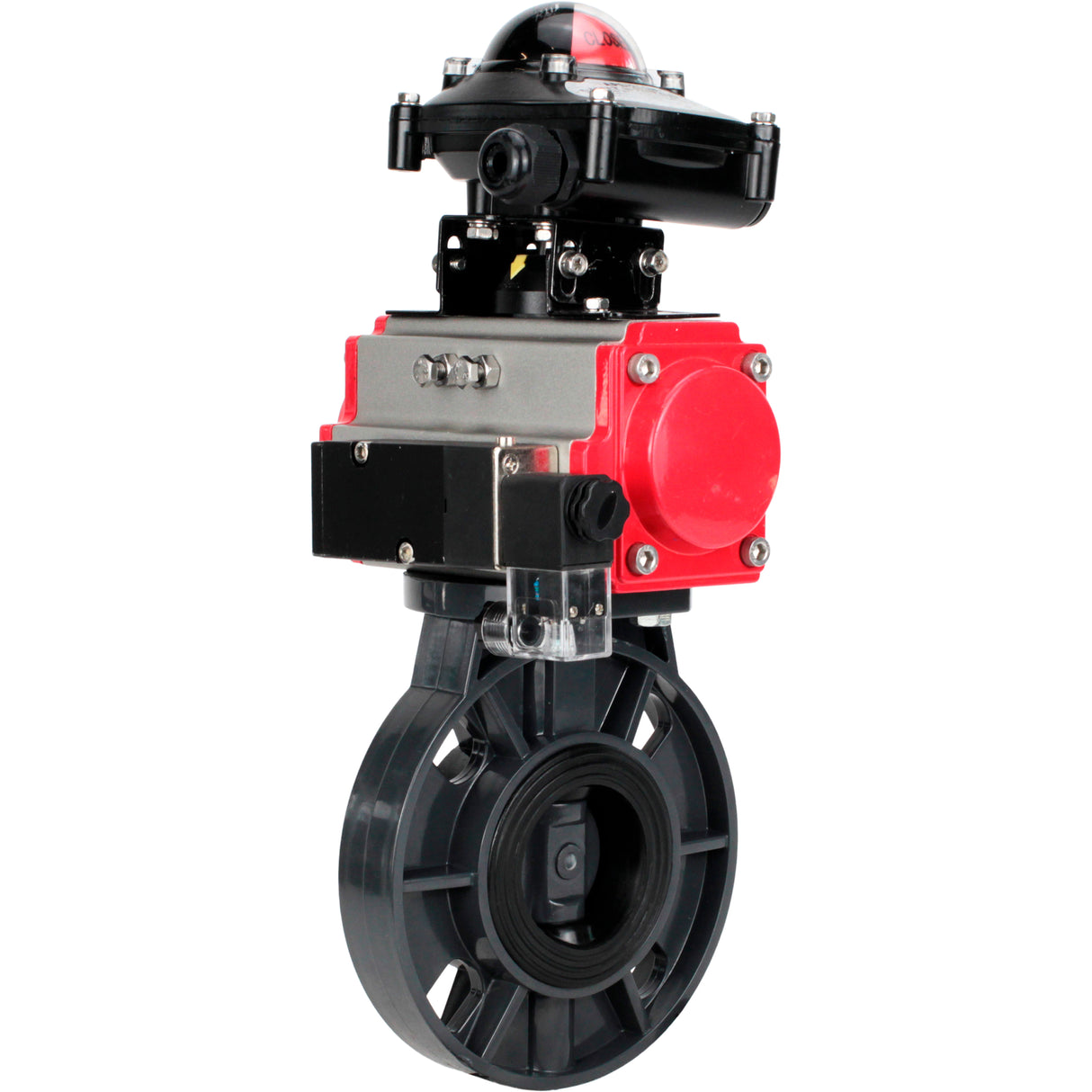 Butterfly valves Elephant WBV4242E-2W-Fb-ISO, body material - UPVC, disc material - UPVC, seal - EPDM, with pneumatic actuator double action PA-DA, pneumatic distributor 4M310-08 24V and LSU APL-210N