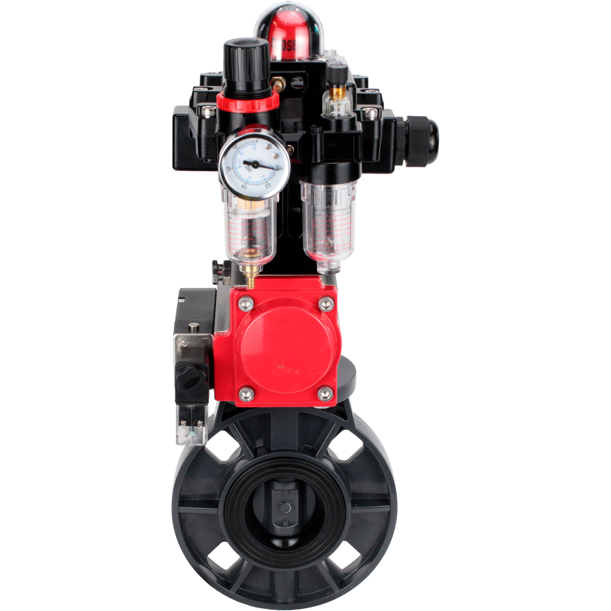 Butterfly valves Elephant WBV4242E-2W-Fb-ISO, body material - UPVC, disc material - UPVC, seal - EPDM, with pneumatic actuator double action PA-DA, pneumatic distributor 4M310-08 220V, LSU APL-410N EX and ATU AFC2000