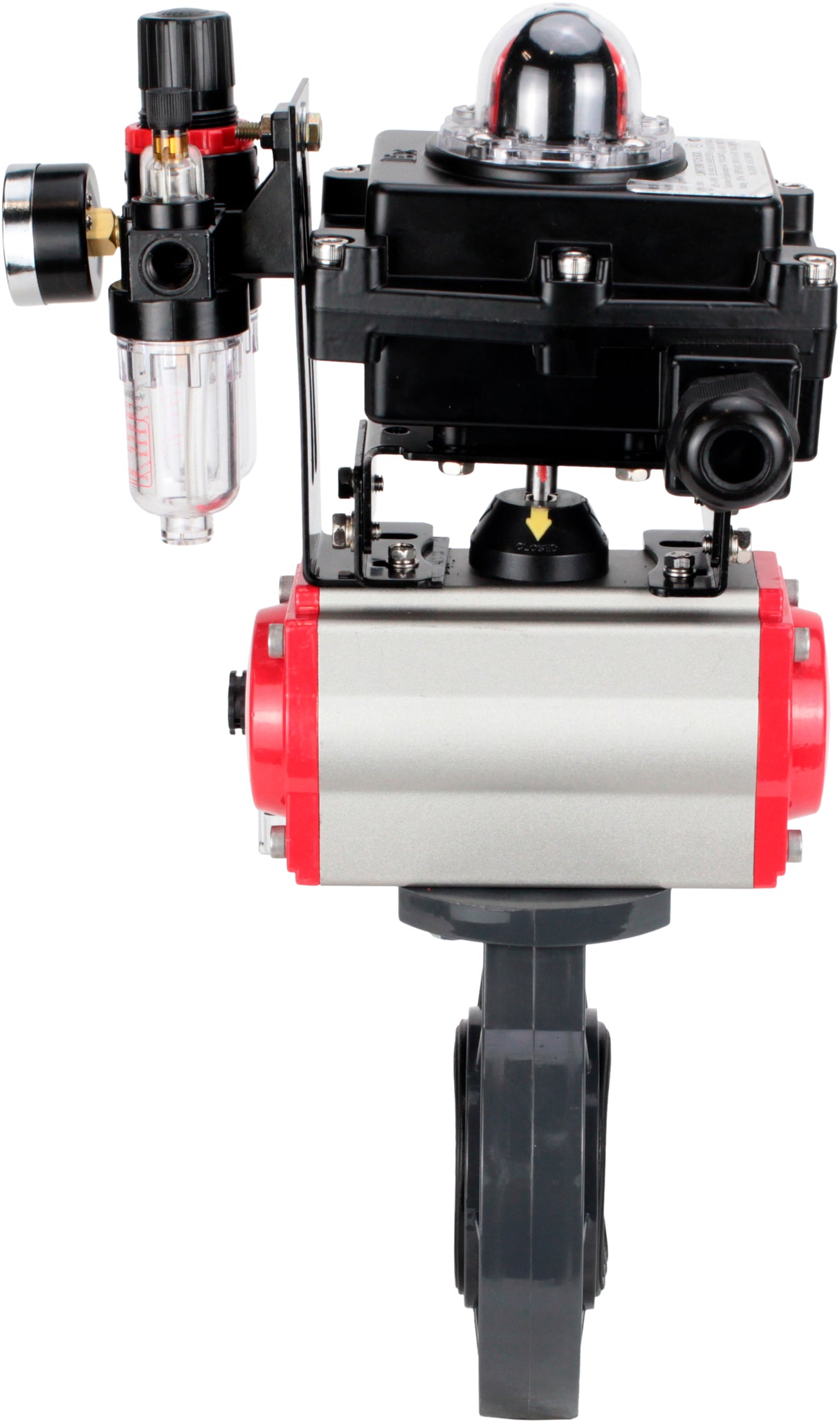 Butterfly valves Elephant WBV4242E-2W-Fb-ISO, body material - UPVC, disc material - UPVC, seal - EPDM, with pneumatic actuator double action PA-DA, pneumatic distributor 4M310-08 220V, LSU APL-410N EX and ATU AFC2000