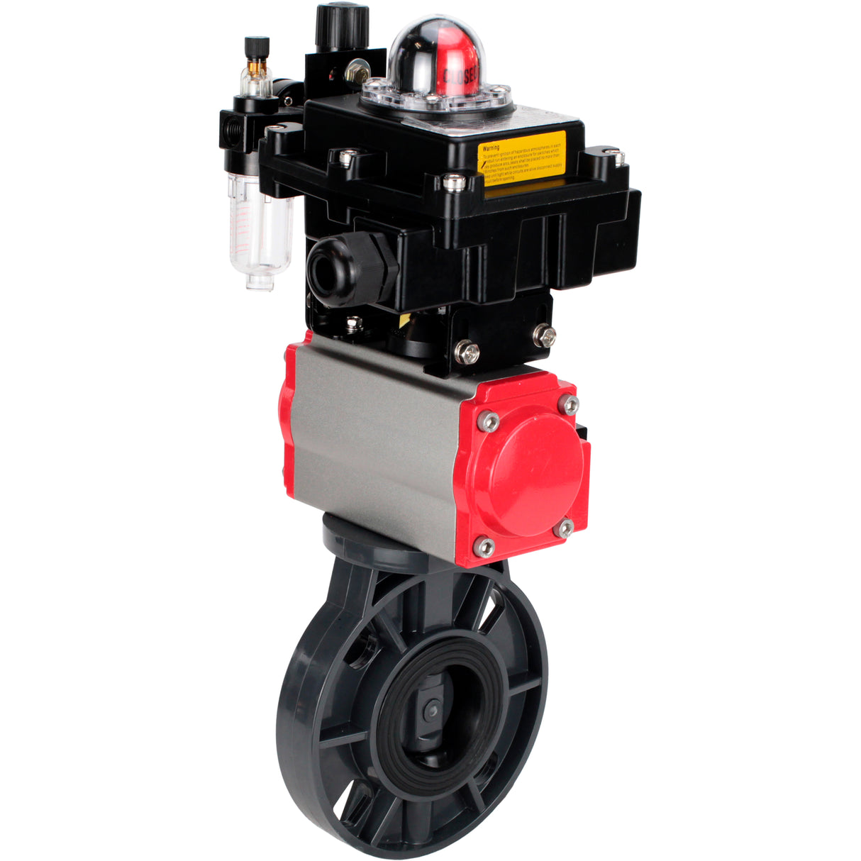 Butterfly valves Elephant WBV4242E-2W-Fb-ISO, body material - UPVC, disc material - UPVC, seal - EPDM, with pneumatic actuator double action PA-DA, pneumatic distributor 4M310-08 220V, LSU APL-410N EX and ATU AFC2000
