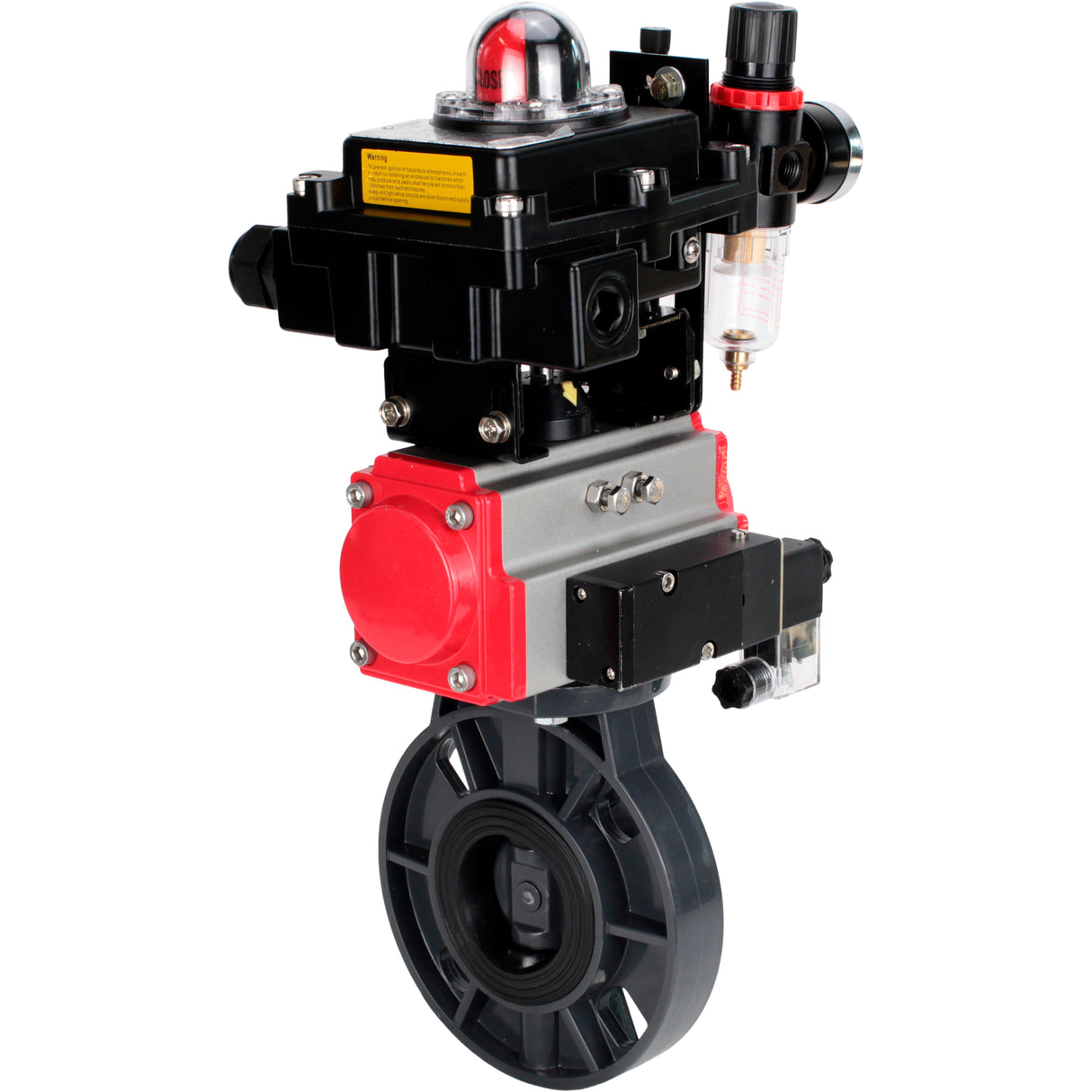 Butterfly valves Elephant WBV4242E-2W-Fb-ISO, body material - UPVC, disc material - UPVC, seal - EPDM, with pneumatic actuator double action PA-DA, pneumatic distributor 4M310-08 220V, LSU APL-410N EX and ATU AFC2000