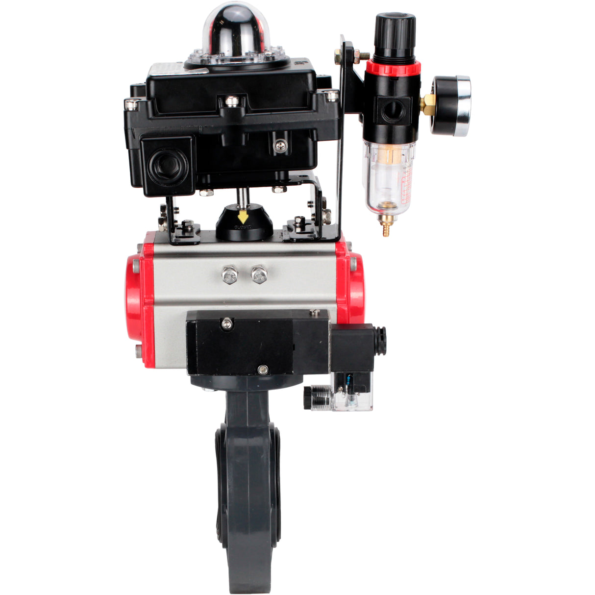 Butterfly valves Elephant WBV4242E-2W-Fb-ISO, body material - UPVC, disc material - UPVC, seal - EPDM, with pneumatic actuator double action PA-DA, pneumatic distributor 4M310-08 220V, LSU APL-410N EX and ATU AFC2000