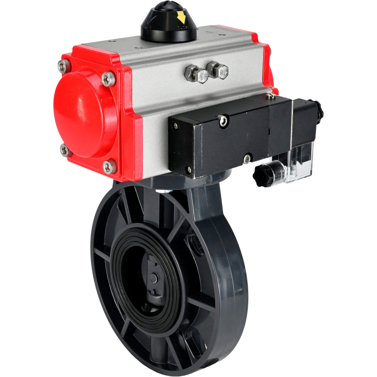 Butterfly valves Elephant WBV4242E-2W-Fb-ISO, body material - UPVC, disc material - UPVC, seal - EPDM, with pneumatic actuator double action PA-DA and pneumatic distributor 4M310-08 220V