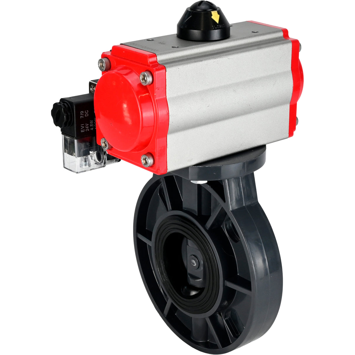 Butterfly valves Elephant WBV4242E-2W-Fb-ISO, body material - UPVC, disc material - UPVC, seal - EPDM, with pneumatic actuator double action PA-DA and pneumatic distributor 4M310-08 220V