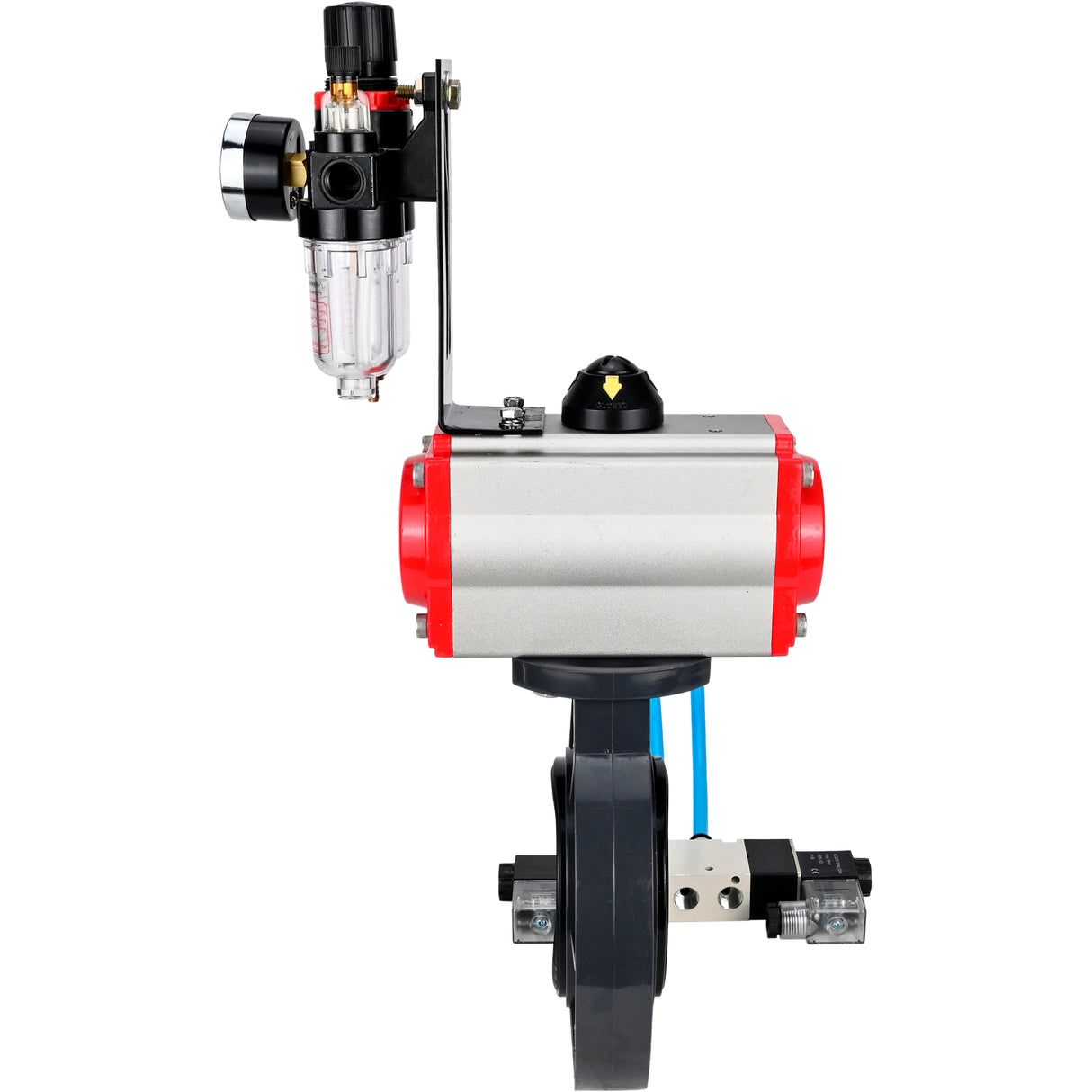 Butterfly valves Elephant WBV4242E-2W-Fb-ISO, body material - UPVC, disc material - UPVC, seal - EPDM, with pneumatic actuator double action PA-DA, pneumatic distributor 4V320-08 220V and ATU AFC2000