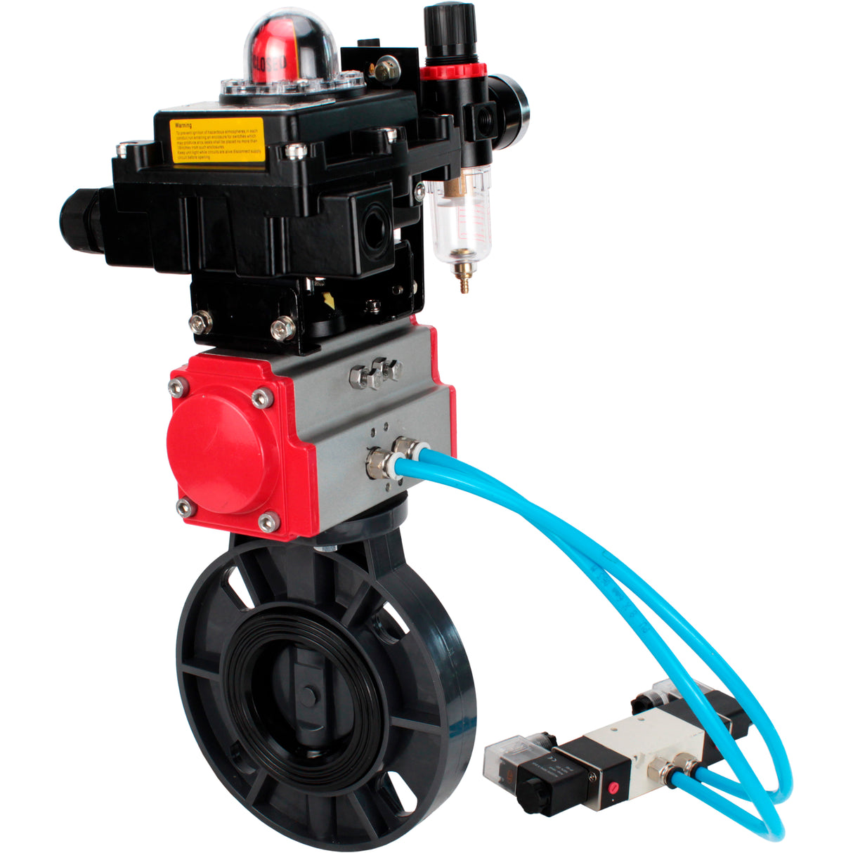 Butterfly valves Elephant WBV4242E-2W-Fb-ISO, body material - UPVC, disc material - UPVC, seal - EPDM, with pneumatic actuator double action PA-DA, pneumatic distributor 4V320-10 220V, LSU APL-410N EX and ATU AFC2000