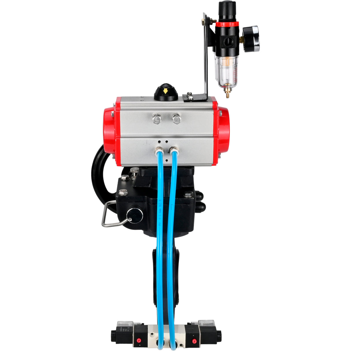 Butterfly valves Elephant WBV4242E-2W-Fb-ISO, body material - UPVC, disc material - UPVC, seal - EPDM, with pneumatic actuator double action PA-DA, pneumatic distributor 4V320-10 220V, ATU AFC2000 and handwheel MON
