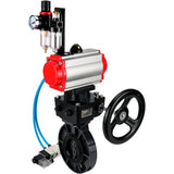 Butterfly valves Elephant WBV4242E-2W-Fb-ISO, body material - UPVC, disc material - UPVC, seal - EPDM, with pneumatic actuator double action PA-DA, pneumatic distributor 4V320-10 220V, ATU AFC2000 and handwheel MON
