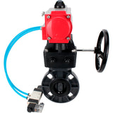 Butterfly valves Elephant WBV4242E-2W-Fb-ISO, body material - UPVC, disc material - UPVC, seal - EPDM, with pneumatic actuator double action PA-DA, pneumatic distributor 4V320-08 220V and handwheel MON