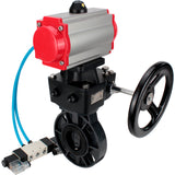 Butterfly valves Elephant WBV4242E-2W-Fb-ISO, body material - UPVC, disc material - UPVC, seal - EPDM, with pneumatic actuator double action PA-DA, pneumatic distributor 4V320-08 220V and handwheel MON