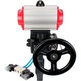 Butterfly valves Elephant WBV4242E-2W-Fb-ISO, body material - UPVC, disc material - UPVC, seal - EPDM, with pneumatic actuator double action PA-DA, pneumatic distributor 4V320-08 220V and handwheel MON