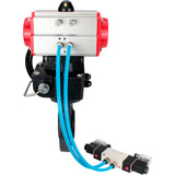 Butterfly valves Elephant WBV4242E-2W-Fb-ISO, body material - UPVC, disc material - UPVC, seal - EPDM, with pneumatic actuator double action PA-DA, pneumatic distributor 4V320-08 220V and handwheel MON