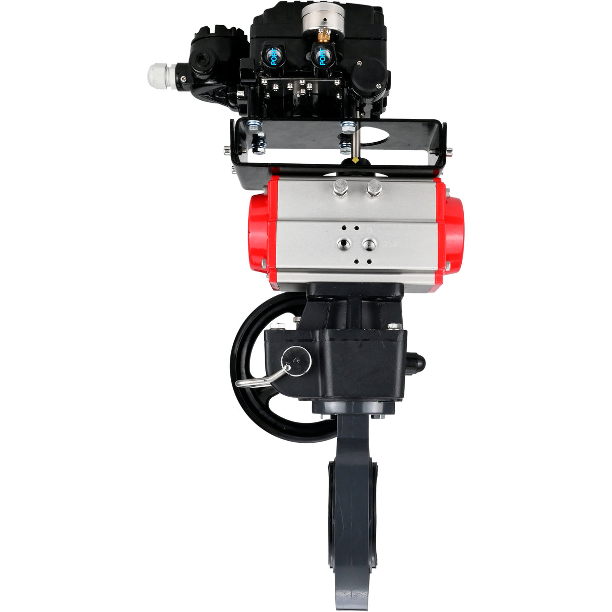 Butterfly valves Elephant WBV4242E-2W-Fb-ISO, body material - UPVC, disc material - UPVC, seal - EPDM, with pneumatic actuator double action PA-DA, electro-pneumatic rotary positioner YT-1000RSN without feedback and handwheel MON