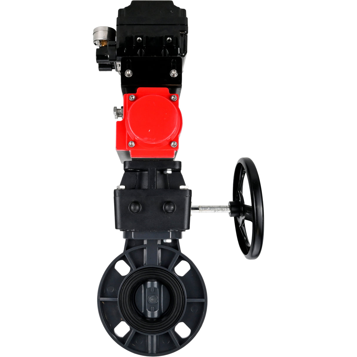 Butterfly valves Elephant WBV4242E-2W-Fb-ISO, body material - UPVC, disc material - UPVC, seal - EPDM, with pneumatic actuator double action PA-DA, electro-pneumatic rotary positioner YT-1000RSN without feedback and handwheel MON