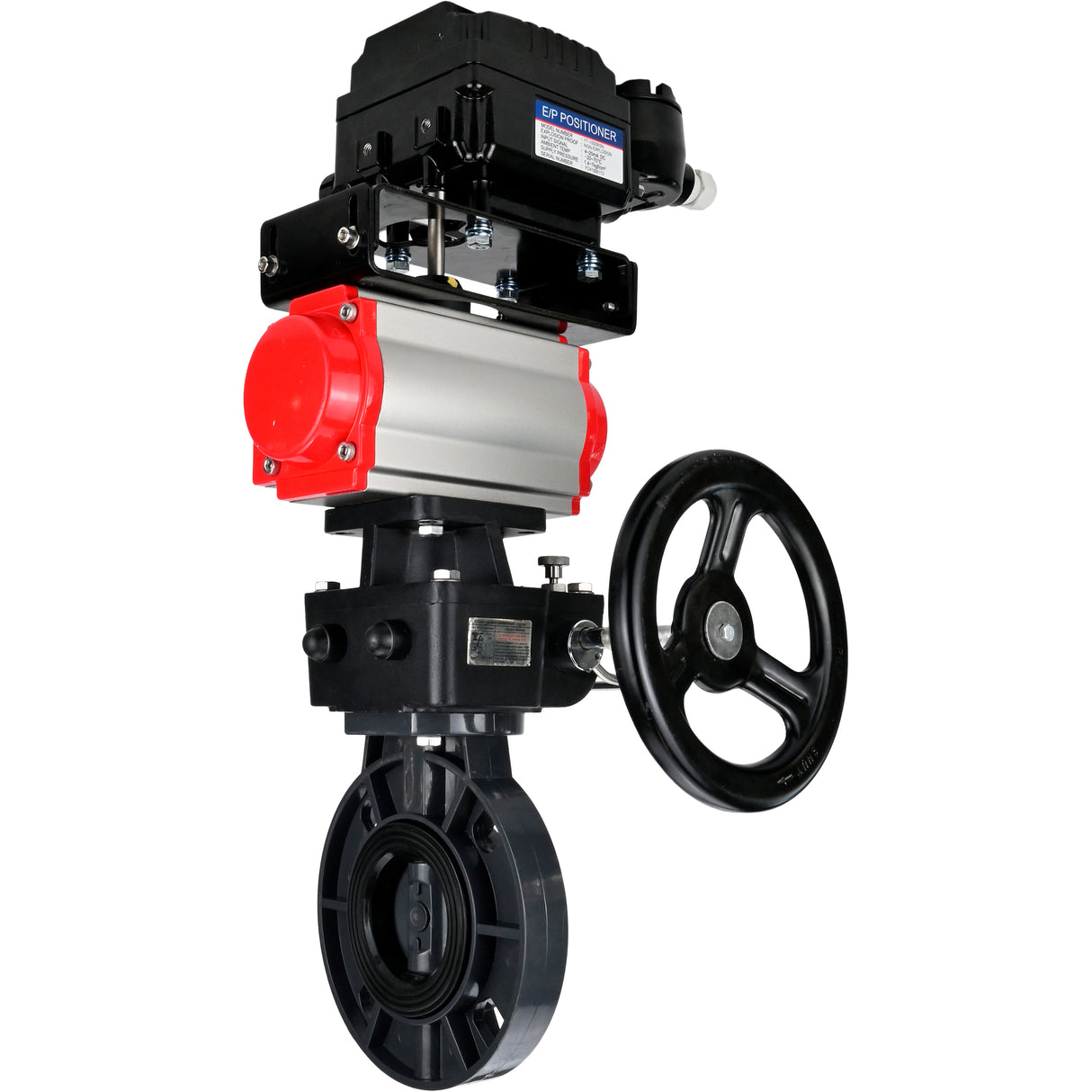 Butterfly valves Elephant WBV4242E-2W-Fb-ISO, body material - UPVC, disc material - UPVC, seal - EPDM, with pneumatic actuator double action PA-DA, electro-pneumatic rotary positioner YT-1000RSN without feedback and handwheel MON
