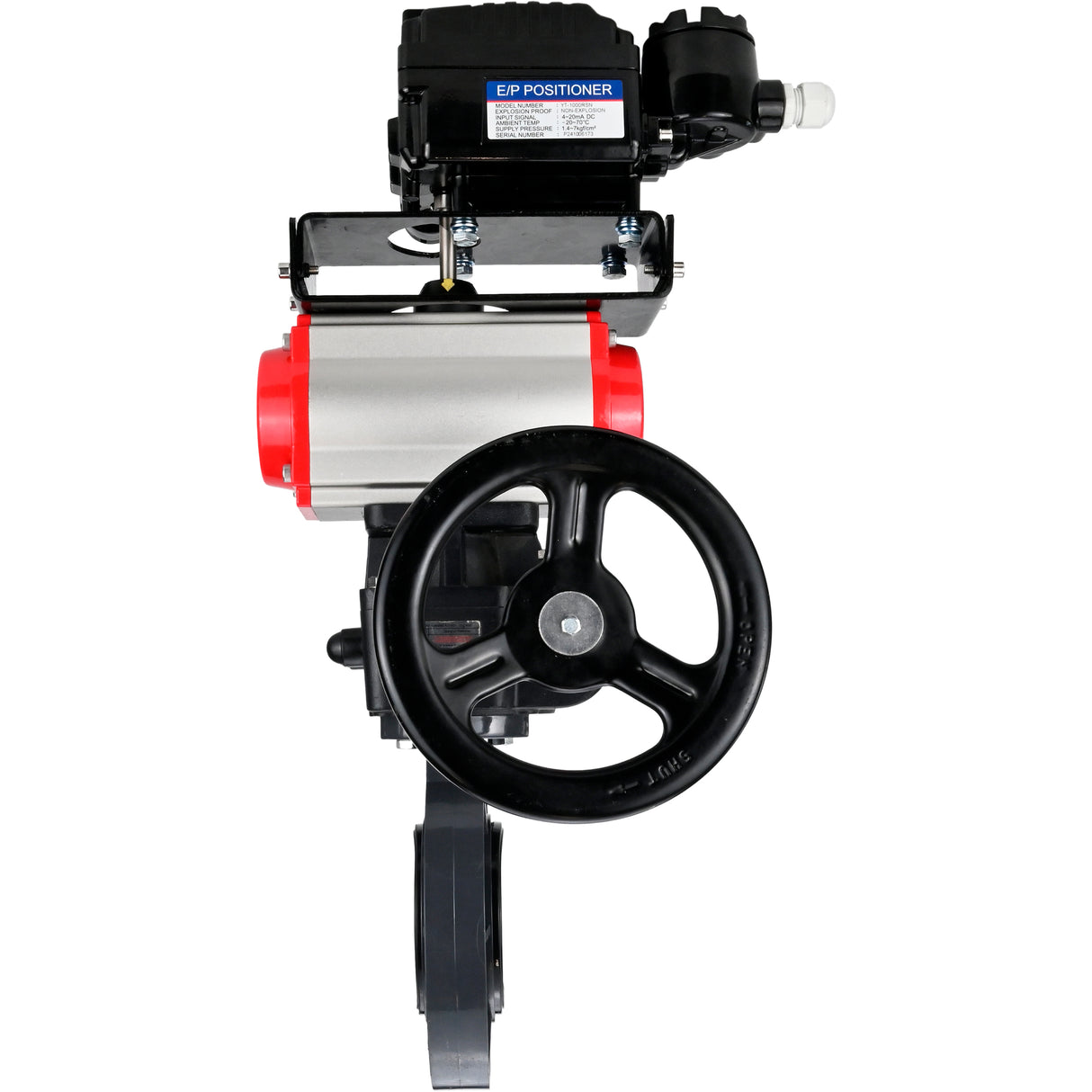 Butterfly valves Elephant WBV4242E-2W-Fb-ISO, body material - UPVC, disc material - UPVC, seal - EPDM, with pneumatic actuator double action PA-DA, electro-pneumatic rotary positioner YT-1000RSN without feedback and handwheel MON