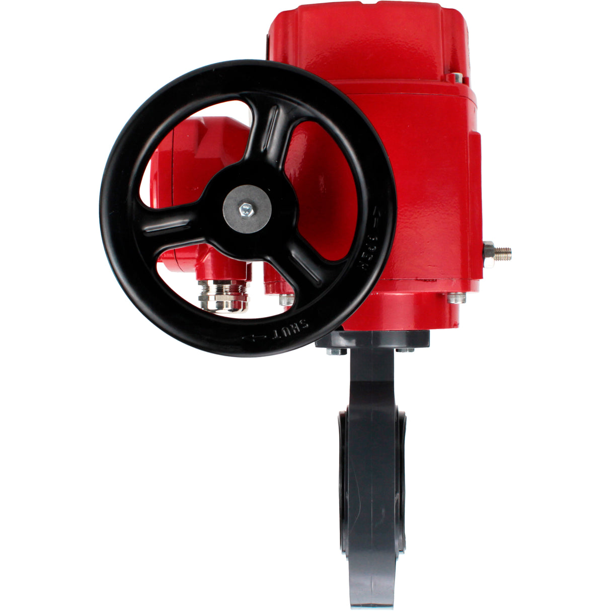 Butterfly valves Elephant WBV4242E-2W-Fb-ISO, body material - UPVC, disc material - UPVC, seal - EPDM, with explosion-proof quarter-turn actuator QT-EX-M-O2-220VAC-U1, torque clutch and handwheel