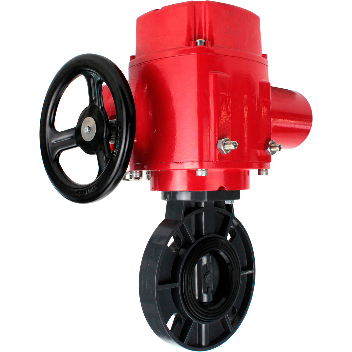 Butterfly valves Elephant WBV4242E-2W-Fb-ISO, body material - UPVC, disc material - UPVC, seal - EPDM, with explosion-proof quarter-turn actuator QT-EX-M-O2-220VAC-U1, torque clutch and handwheel