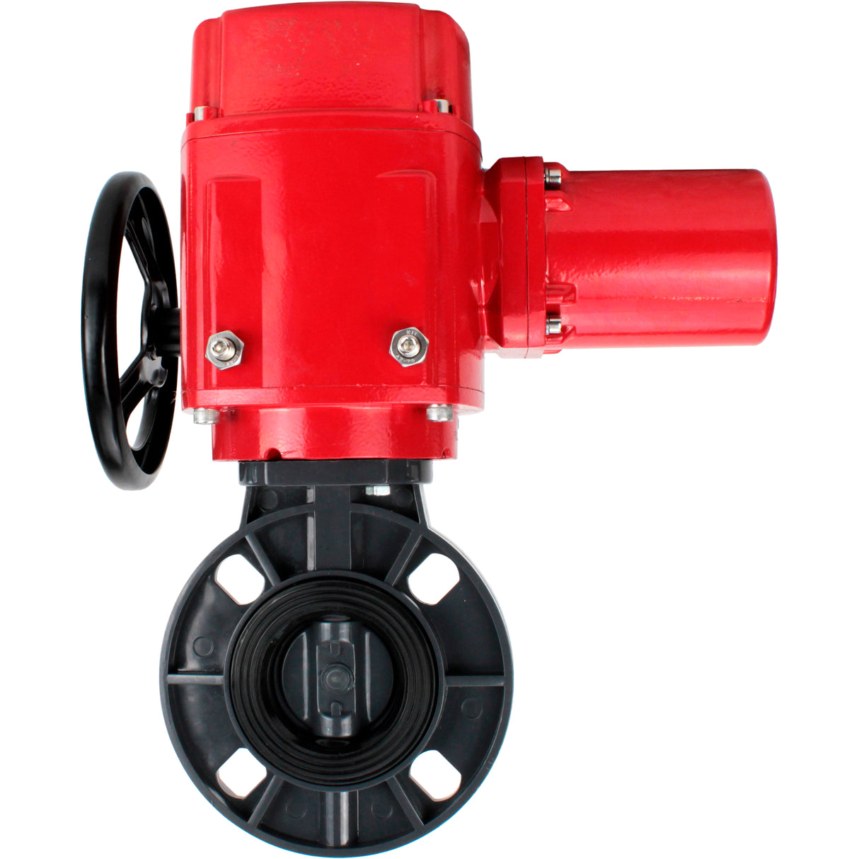 Butterfly valves Elephant WBV4242E-2W-Fb-ISO, body material - UPVC, disc material - UPVC, seal - EPDM, with explosion-proof quarter-turn actuator QT-EX-M-O2-220VAC-U1, torque clutch and handwheel
