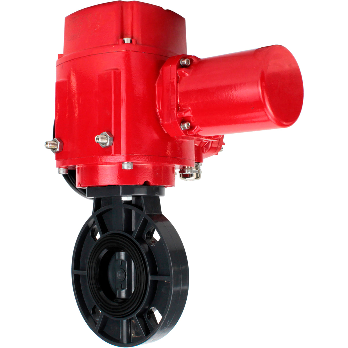 Butterfly valves Elephant WBV4242E-2W-Fb-ISO, body material - UPVC, disc material - UPVC, seal - EPDM, with explosion-proof quarter-turn actuator QT-EX-M-O2-220VAC-U1, torque clutch and handwheel